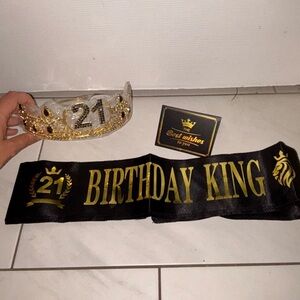 21st Birthday King Sash and Crown Set - Black and Gold